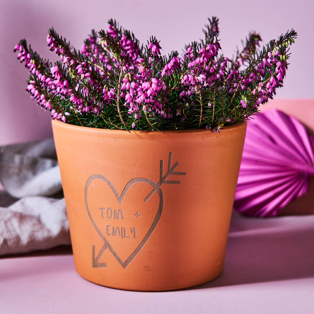 Carved Heart Personalised Terracotta Plant Pot