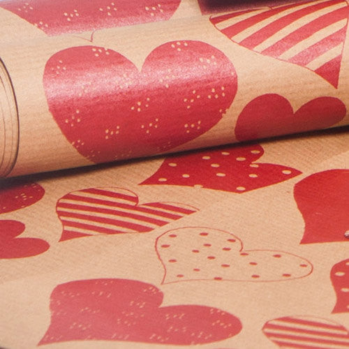 Love Hearts Brown Gift Wrap