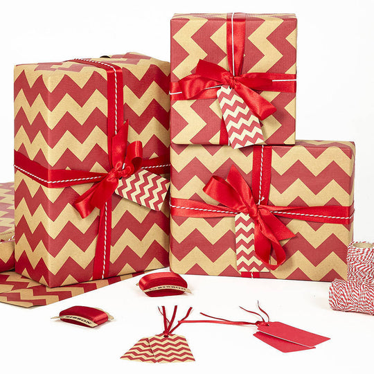 Red Chevron Brown Wrapping Paper