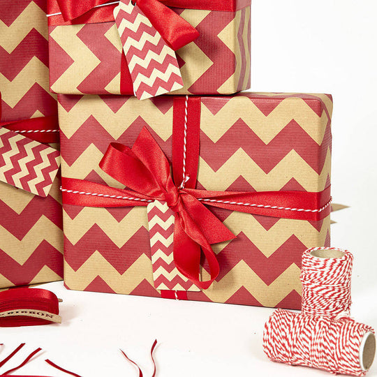 Red Chevron Brown Christmas Wrapping Paper