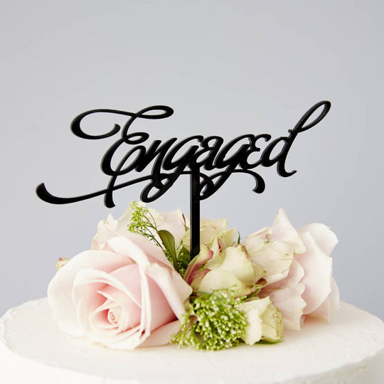 Elegant 'Engaged' Cake Topper