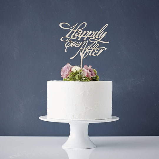 Elegant 'Happily Ever After' Wooden Wedding Cake Topper