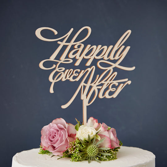 Elegant 'Happily Ever After' Wooden Wedding Cake Topper