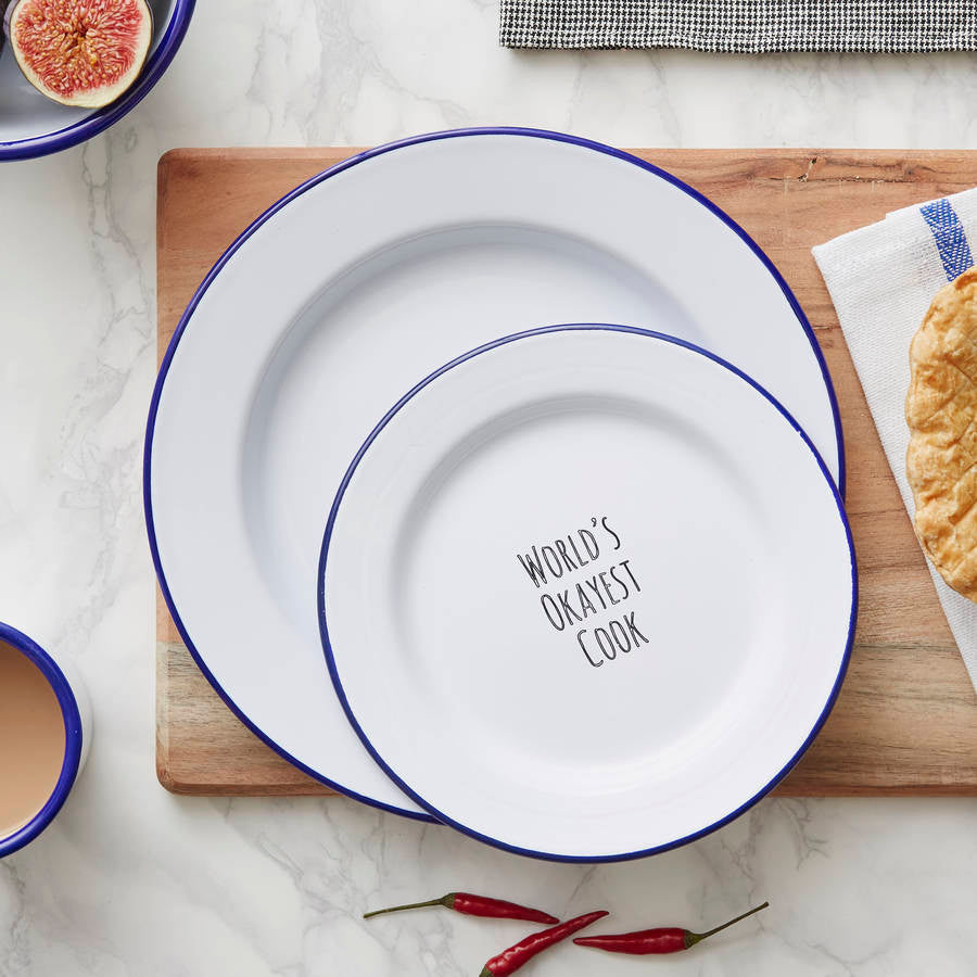 Personalised 'World's Okayest Cook' Enamel Plate