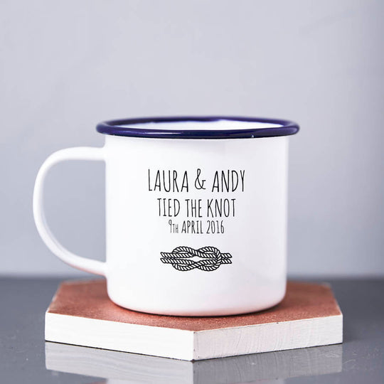 Personalised Enamel 'Tied The Knot' Mug