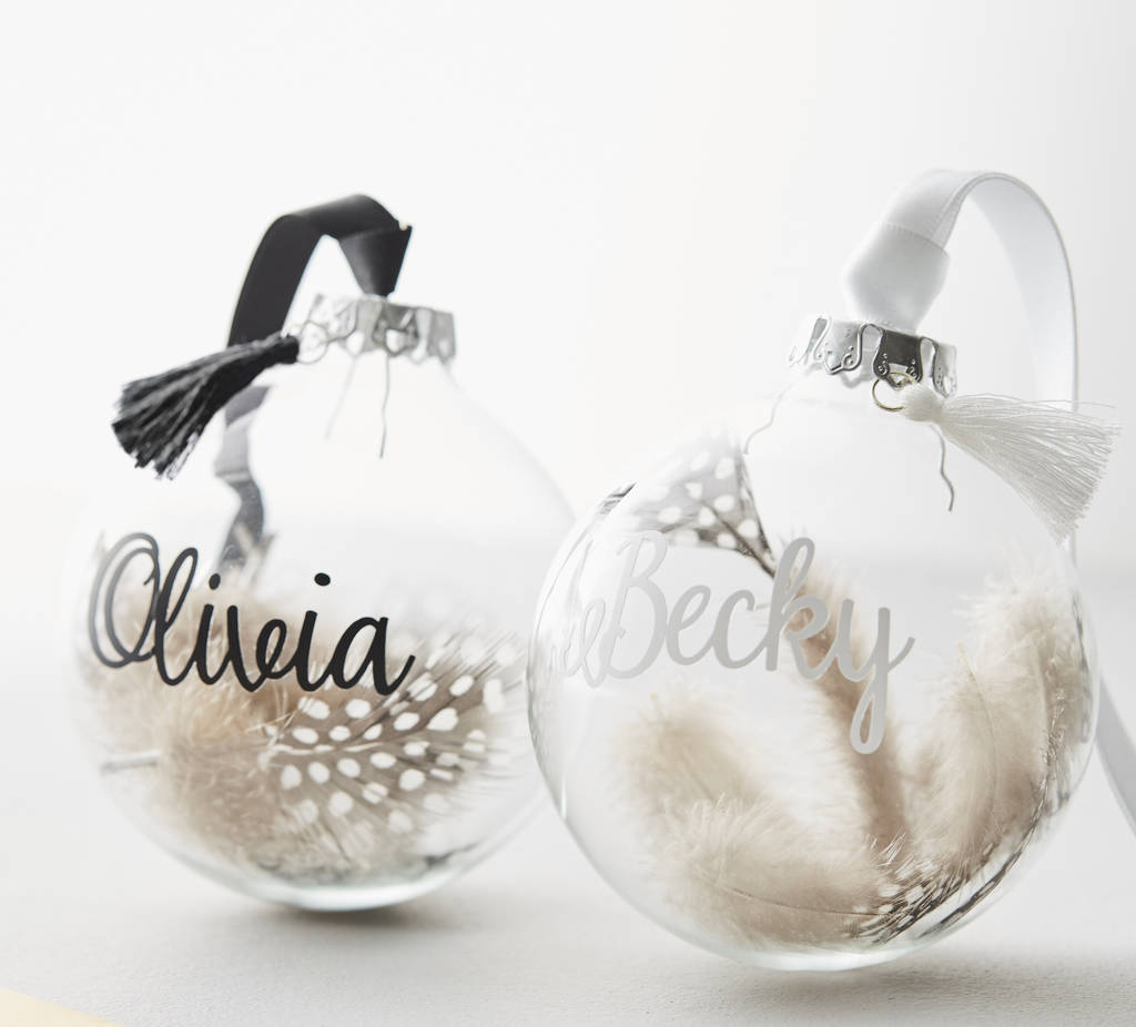 Monochrome Feather Personalised Bauble